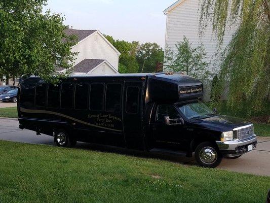 20 passenger party bus with LED lighting display, great sound system, 3 bars with furnished bottled water on ice,  and even has a restroom.