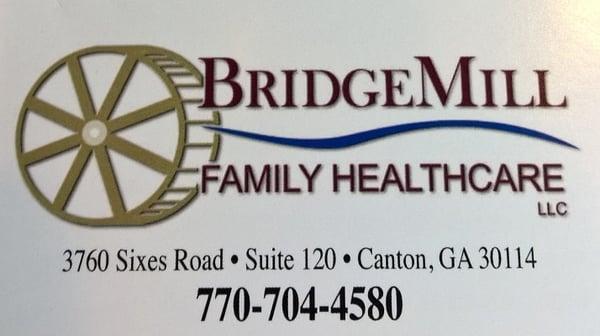 Bridgemill Family Healthcare is located in the Publix shopping center off of the Sixes Rd, exit.