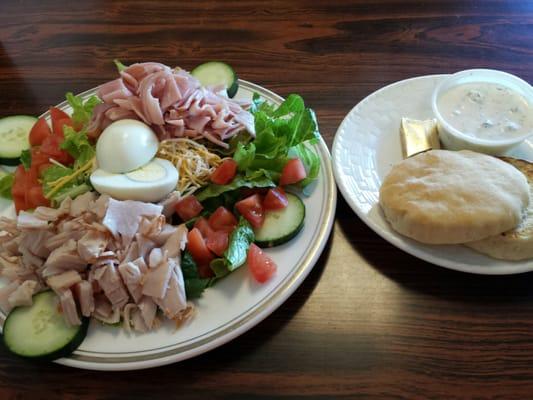 Chef salad with house made blue cheese dressing and homemade biscuit