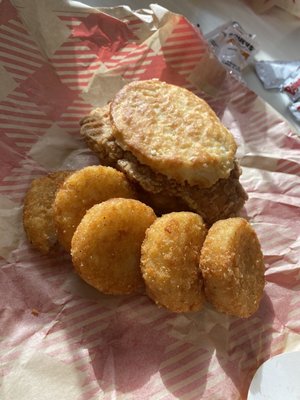 Cajun chicken biscuit and Bo tatos