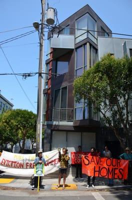 The protest outside his home to stop the eviction of tenants in the building he just bought.