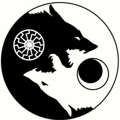 Fusion of Viking mythology with Asian symbolism. Skoll and Hati, chasing the sun and moon, in the shape of a Yin Yang.