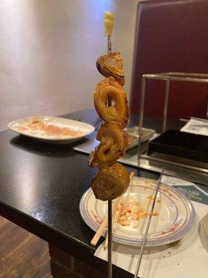 Pork intestine skewer