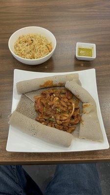 Lamb Awaze Tibs with a side of rice