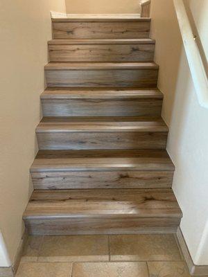 Vinyl installed on stairs.