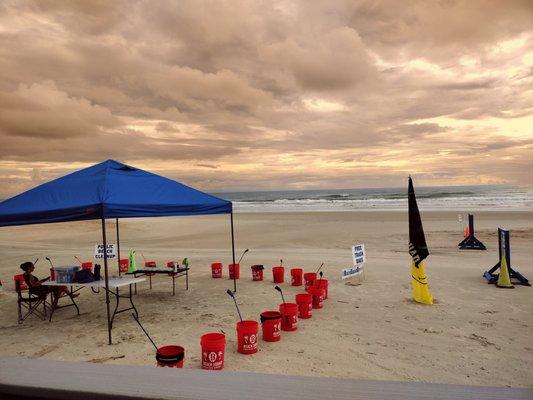 Beach Squad Beach Cleanup morning setup on the beach in Daytona Beach, FL - Volusia County