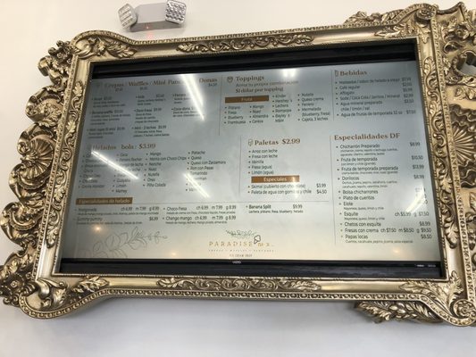 Menu (it's in Spanish, but the counter staff is bilingual)