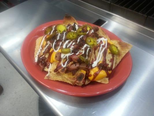 Smoked Brisket nachos. Perfect with a beer or glass of wine!