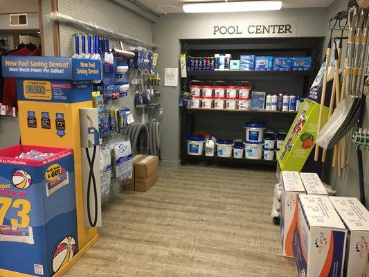 We carry Pool Supplies! We also test pool water with the computerized waterlink spin.