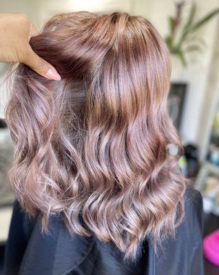 Beautiful rose gold dimensional color w/ long layered cut.