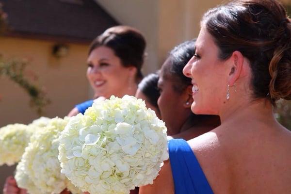 Simple hydrangea bridesmaids bouquet's were perfection!!!!