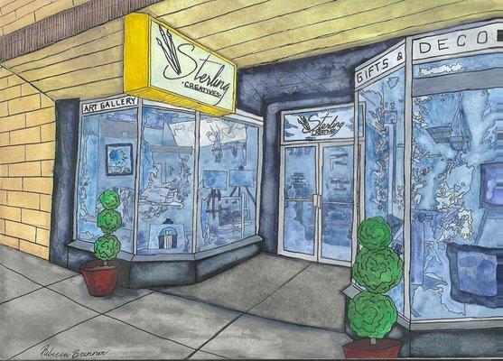 Storefront drawing by Becca Brunner, one of the many artists at Sterling Creatives.