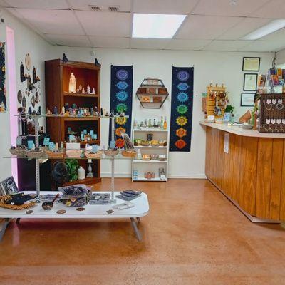 Tapestries, crystals, handmade jewelry.