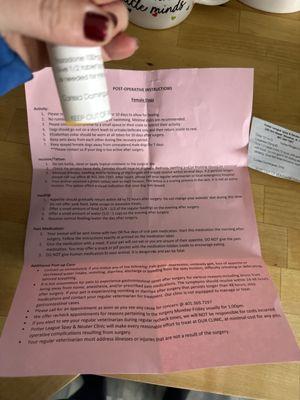 Post op instructions sent home w meds.