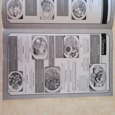 Menu, Page 4: Mariscos (seafood)