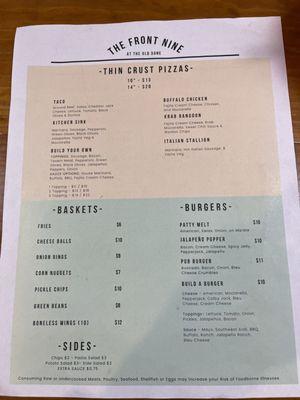 Back of menu