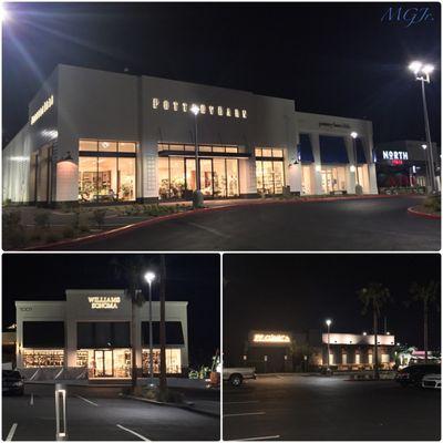 Modern shopping center anchored by Pottery Barn and Williams Sonoma.