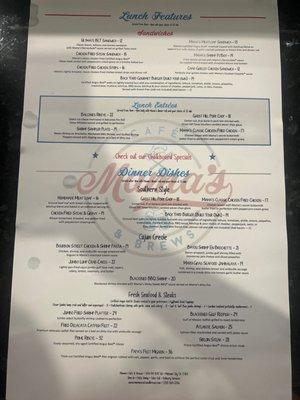 Back side of menu