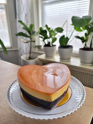 Heart shaped chiffon ube flan cake