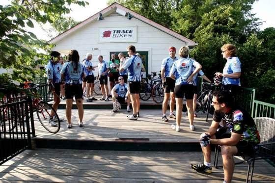 Getting ready for a group ride at Trace Bikes.