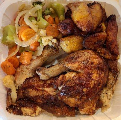 1/2 Chicken Dark Meat w Mixed Veggies and Plantains