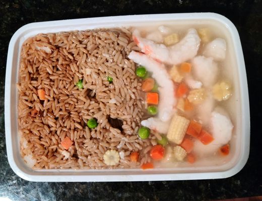 Vegan shrimp with lobster sauce and fried rice