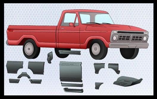 Ford Car and Truck Fenders, Doors, Hoods, Bumpers, Cab Corners, Over -the-Wheel Rust Repair Panels, and More!