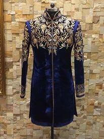 Blue Velvet Men's Sherwani! Prefect royal look for a special occasion!