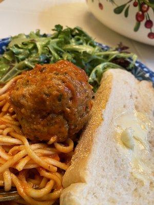 Spaghetti and Meatballs Bread and butter Tossed Salad