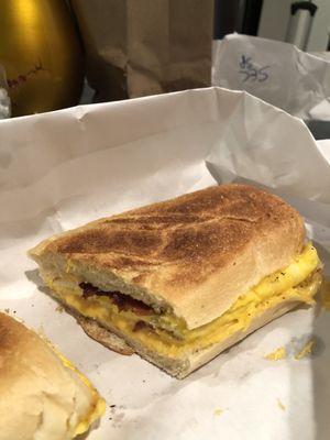 Bacon egg and cheese on long roll