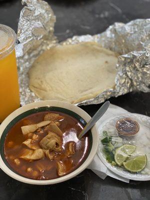 Menudo with handmade tortillas