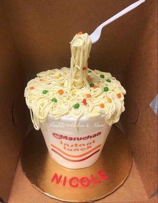 Maruchan Theme Cake made with buttercream frosting & fondant details.