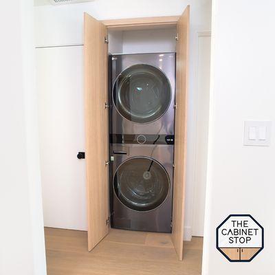 White Oak Flat Panel Custom Laundry Closet #grandview