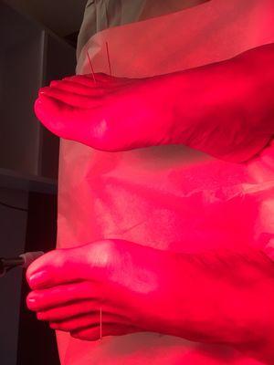 In the pink!!!Fancy foot care with Acupuncture infrared heat and light! Healthy and pretty too.