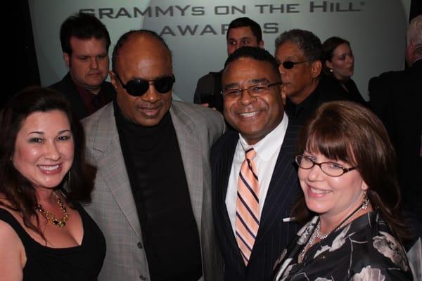 Music lawyer Tamera Bennett with Texas Grammy ED Teresa Jenkins, Stevie Wonder, and attorney Rick Anderson. Grammys on the Hill in DC.