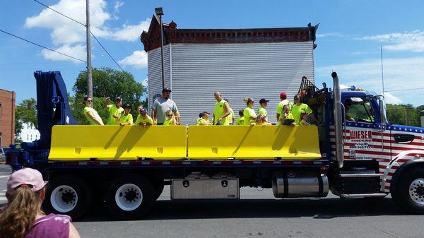 Durand, WI parade showcasing Wieser Concrete road barrier