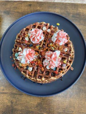 Fruity Pebbles Protein Waffles