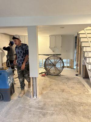 Basement remodel after flood damage