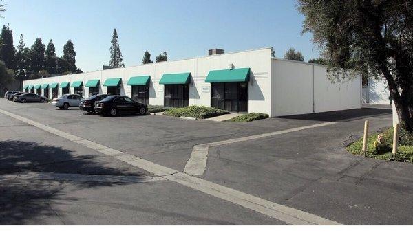 The parking lot and front of the building