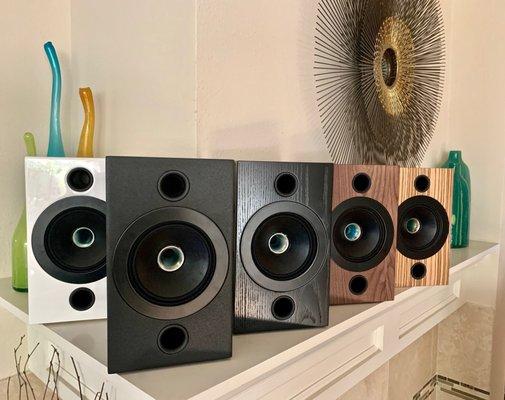 Ariatechnik speakers.  We call them "our secret weapon."  Tiny and seriously powerful.