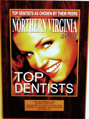 Named to Top Dentists In Nothern Virginia Magazine for 2012 and 2013