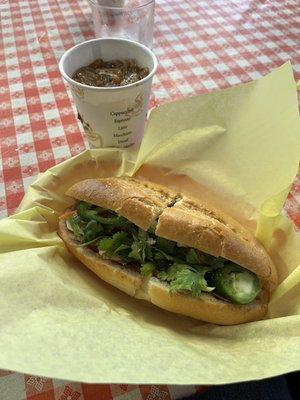 Bahn mi and iced coffee