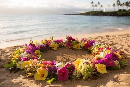 Flower circle for our beach ceremony on Kapalua Bay Beach