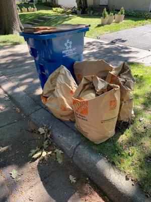 Full yard waste bin and 4 yard waste bags been at curb since Sept 8th , 2021.