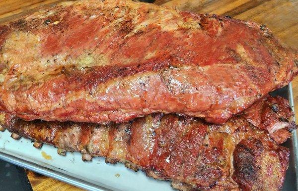 Pork Ribs slow smoked over cherry wood