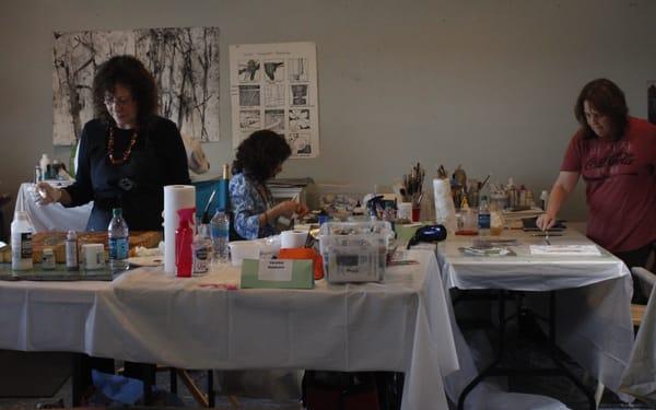 students working during a recent abstract acrylic workshop