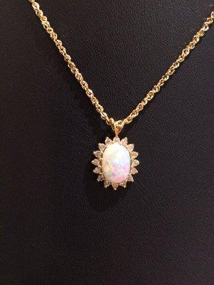 Modern opal and diamond necklace