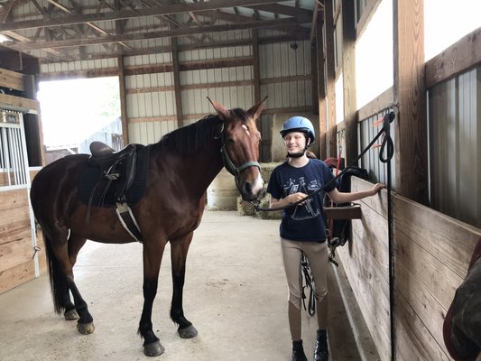 In the barn getting ready