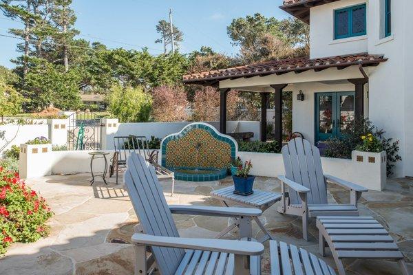 Early California style Pebble Beach residential remodel; outdoor living space