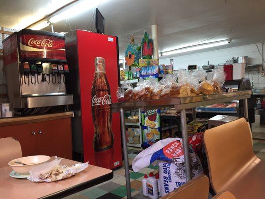 Partial view of the grocery area, taken from my booth seat.